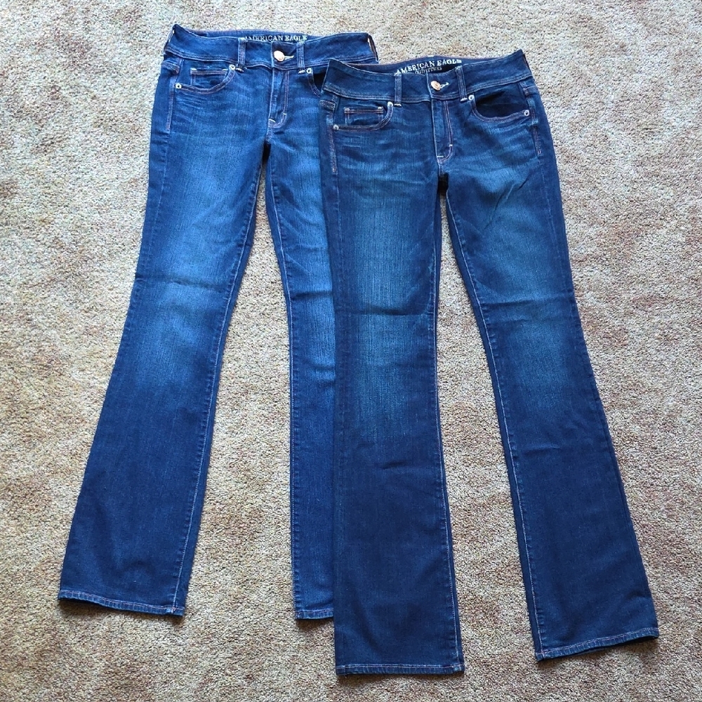 Great Deal! 2 Pairs of Like New American Eagle Kick Boot Jeans. Size 4 Long.